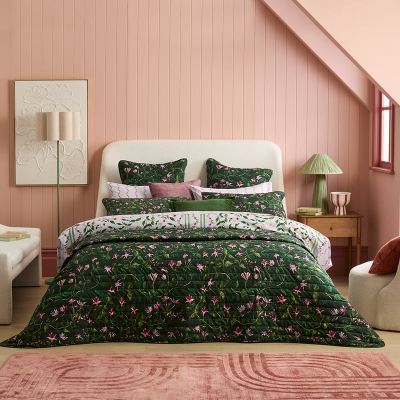 Greta Floral Green Quilted Coverlet Separates