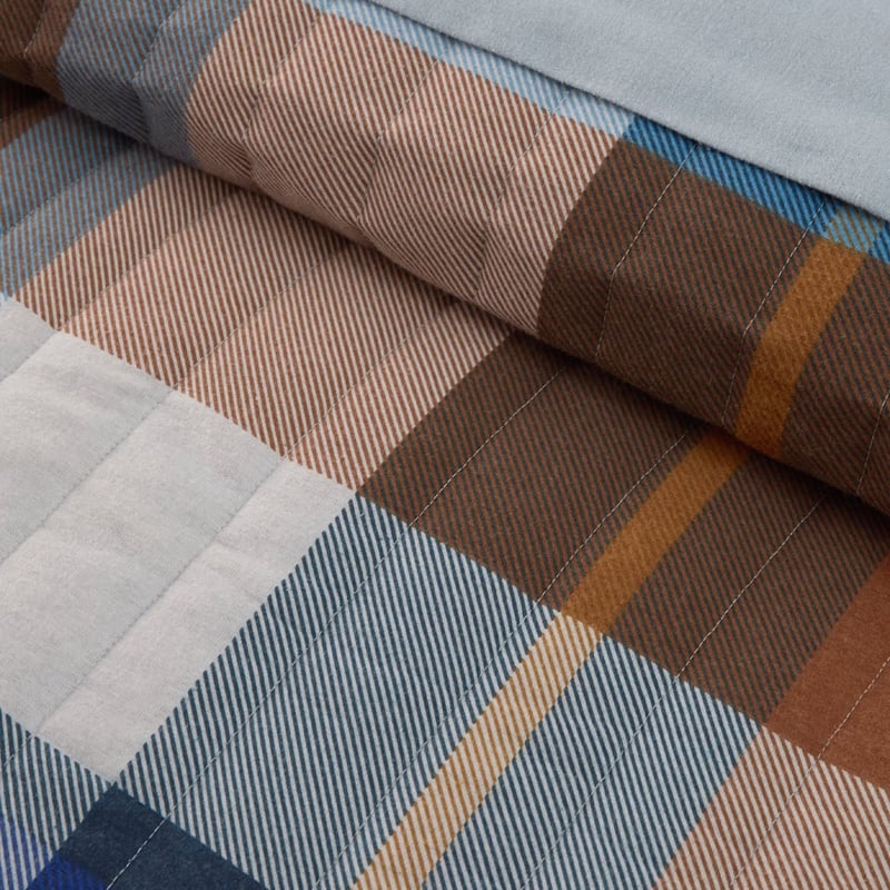 Flannelette Ambrose Check Blue Quilted Coverlet Separates