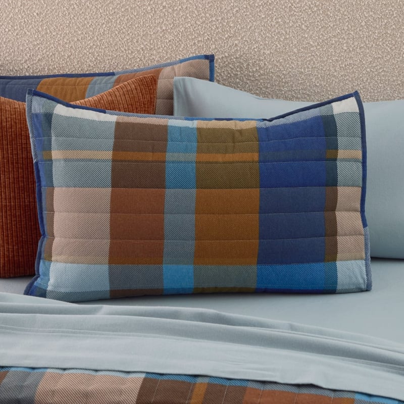 Flannelette Ambrose Check Blue Quilted Coverlet Separates
