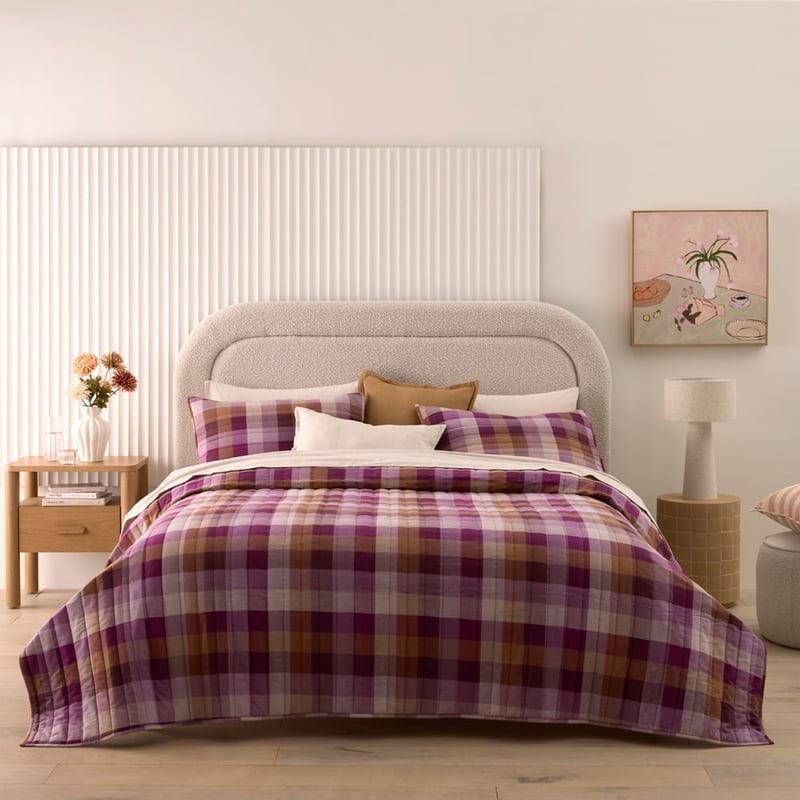 Flannelette Mulberry Check Quilted Pillowcases