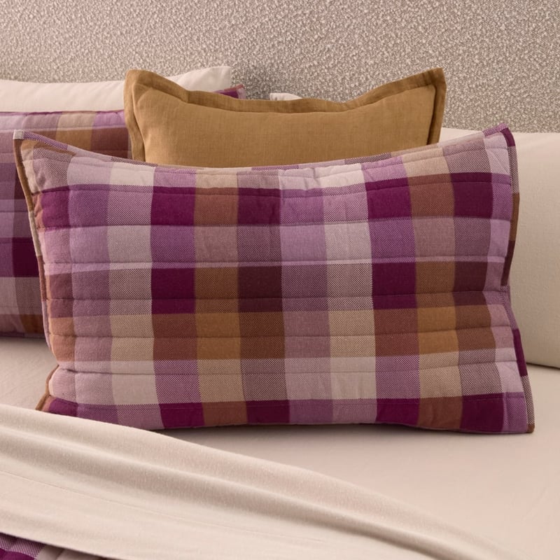 Flannelette Mulberry Check Quilted Pillowcases
