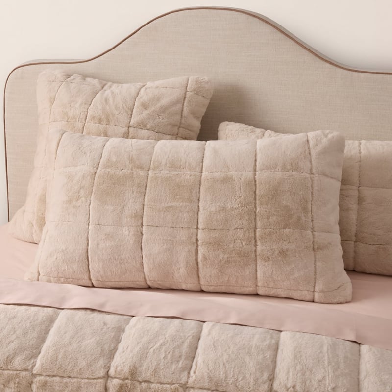 Porter Oat Faux Fur Quilted Coverlet Pillowcases