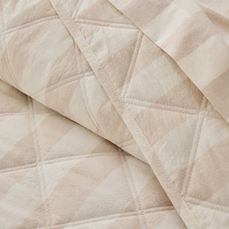 Stonewashed Cotton Natural Block Stripe Quilted Coverlet Separates