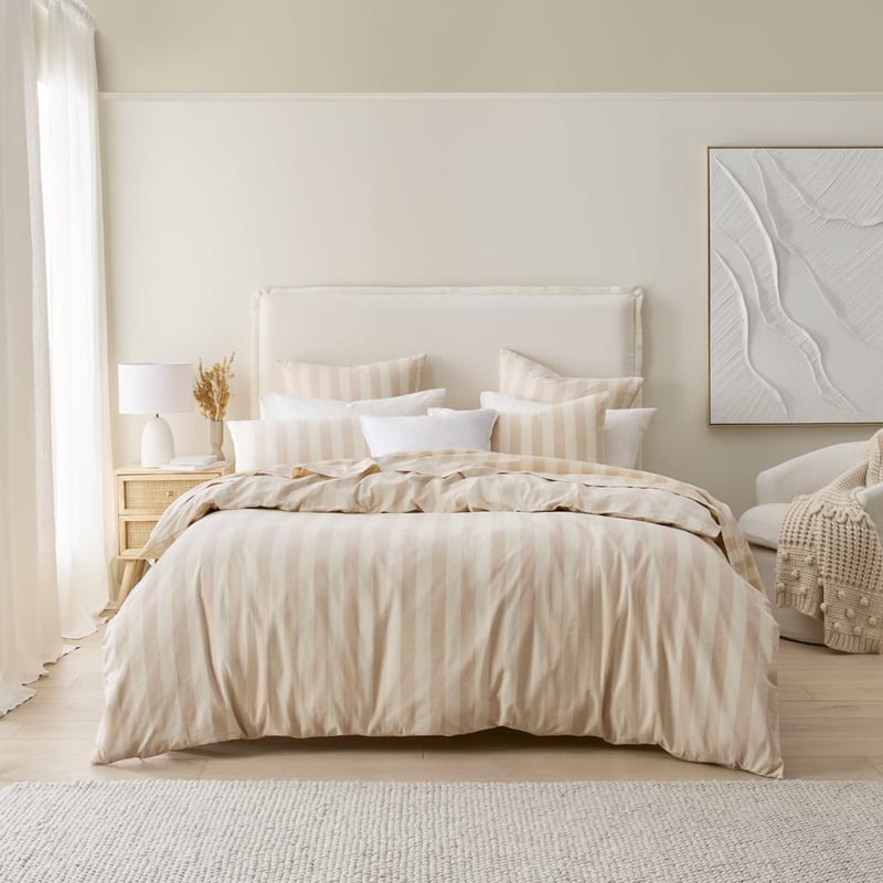 Stonewashed Cotton Natural Block Stripe Quilt Cover Separates