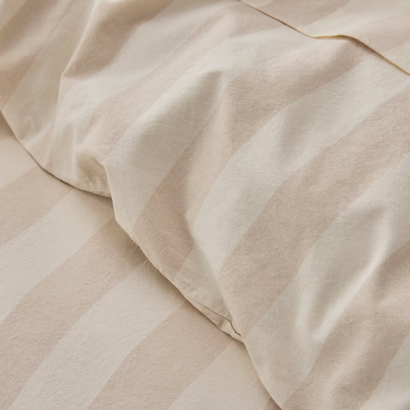 Stonewashed Cotton Natural Block Stripe Quilt Cover Separates