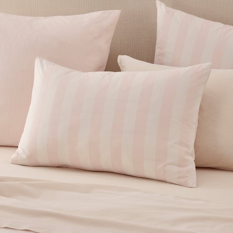 Stonewashed Cotton Coconut & Blossom Stripe Pillowcases