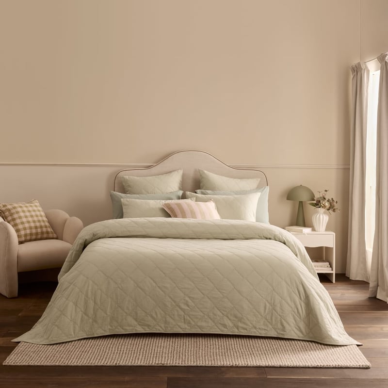 Stonewashed Cotton Pistachio Quilted Coverlet Separates
