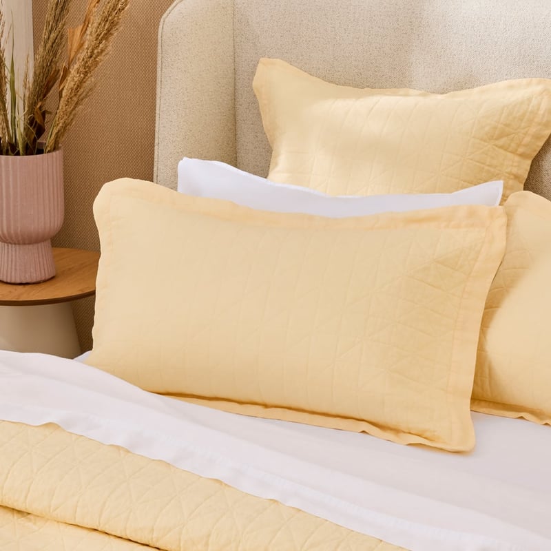 Vintage Washed Linen Lemon Quilted Coverlet Separates