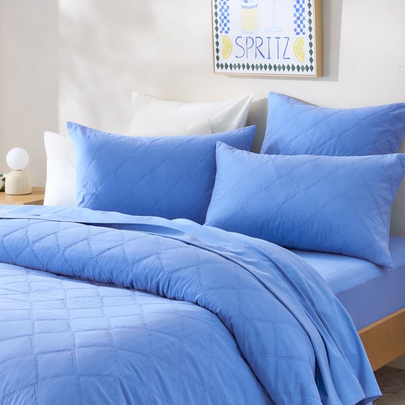 Stonewashed Cotton Cobalt Quilted Coverlet Seperates