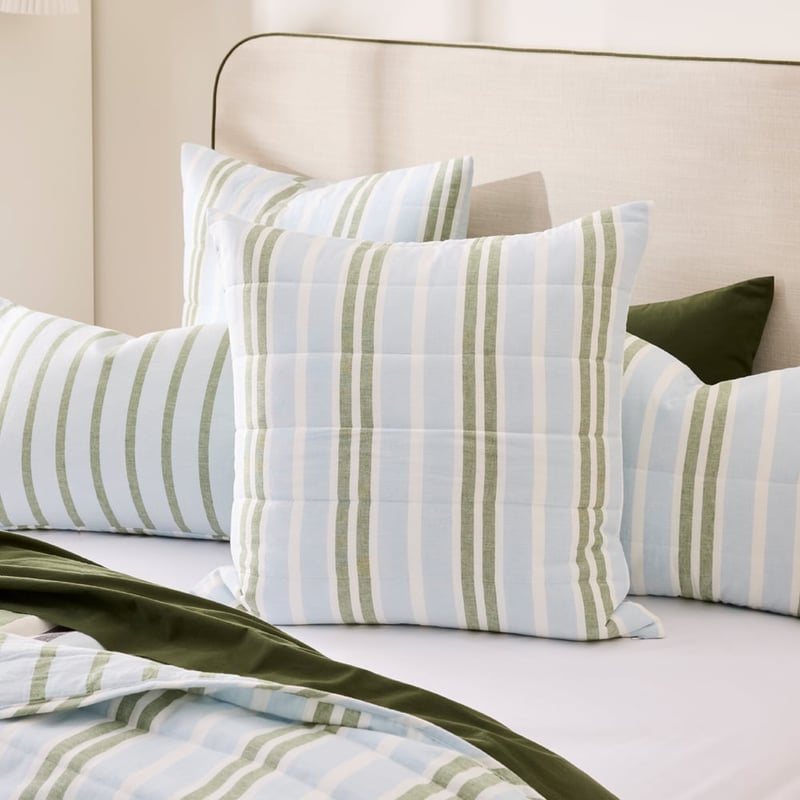 Pedro Green Stripe Cotton Linen Quilted Coverlet Separates