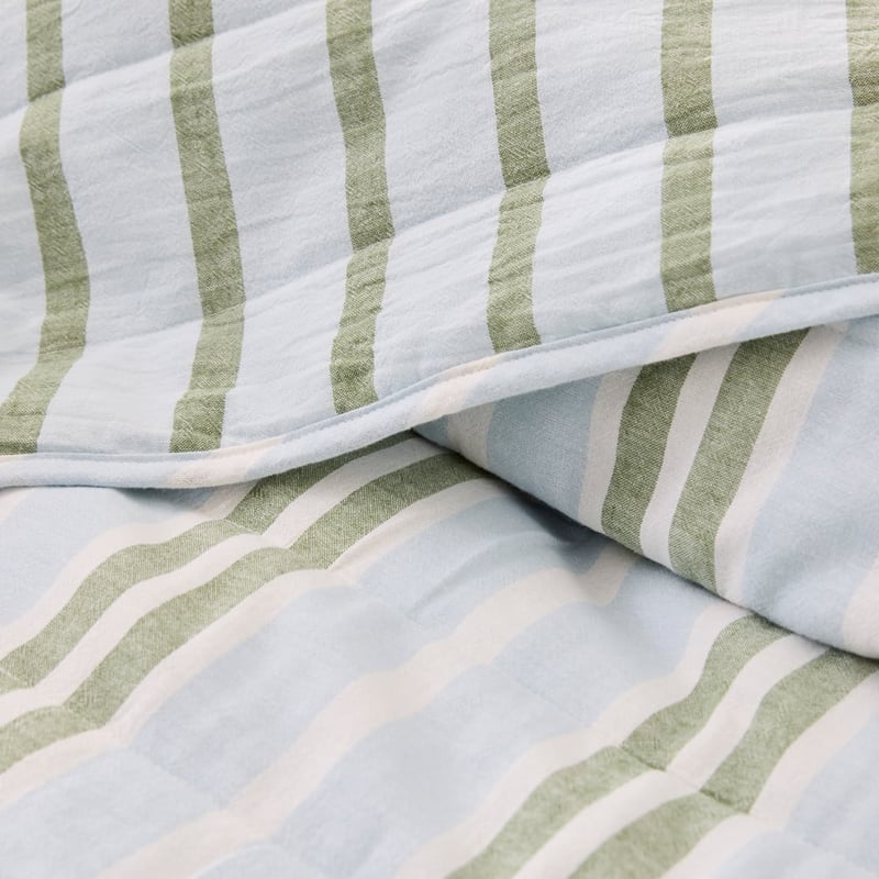 Pedro Green Stripe Cotton Linen Quilted Coverlet Separates