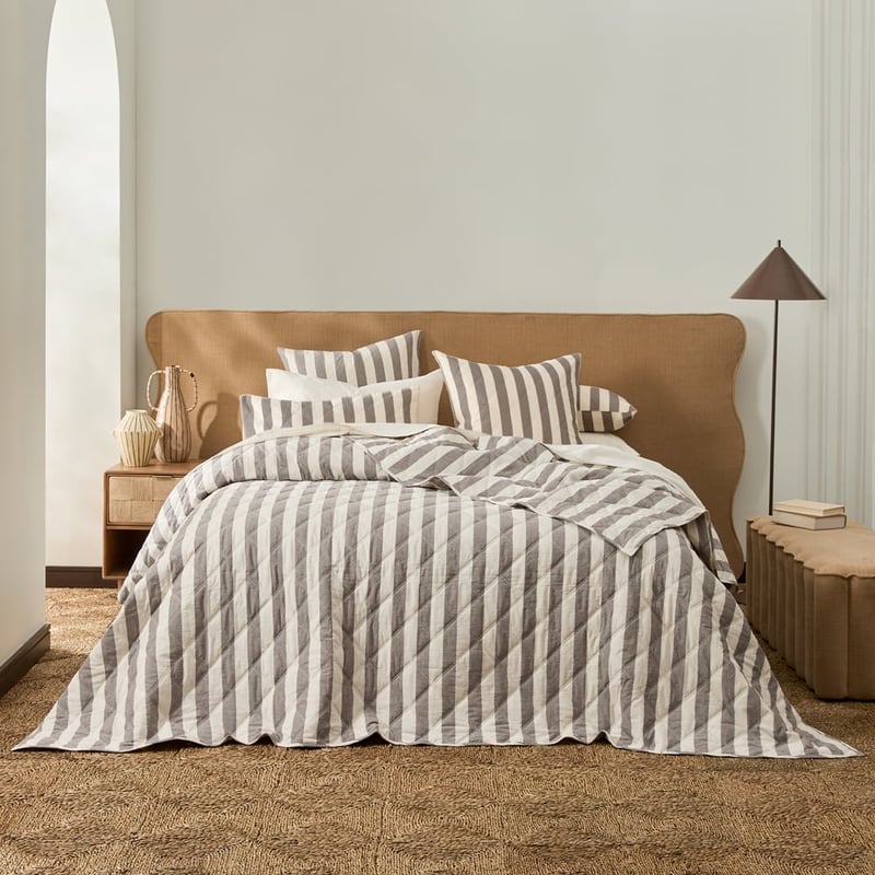 Stonewashed Cotton Natural & Chocolate Stripe Quilted Pillowcases