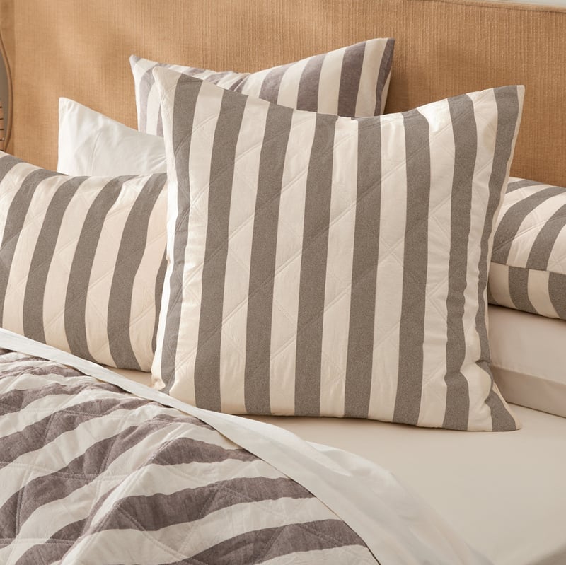 Stonewashed Cotton Natural & Chocolate Stripe Quilted Pillowcases