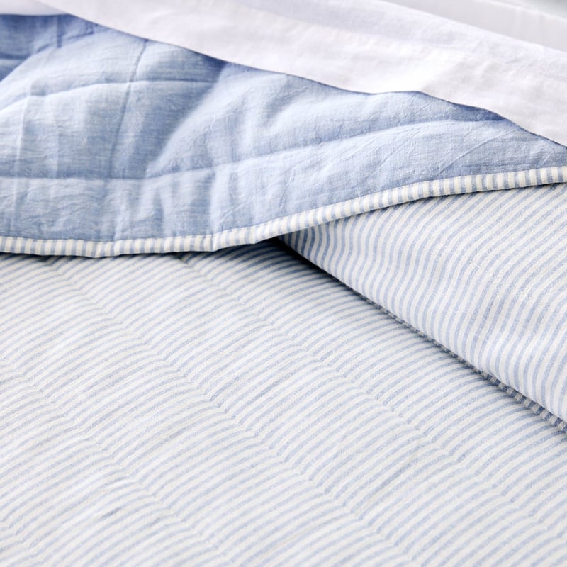 Linen Cotton Dusty Blue Stripe Quilted Pillowcases