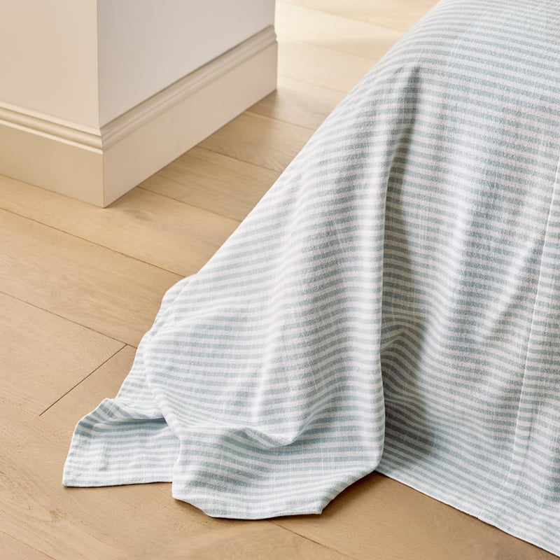 Noa White & Dusty Blue Stripe Bedcover Separates