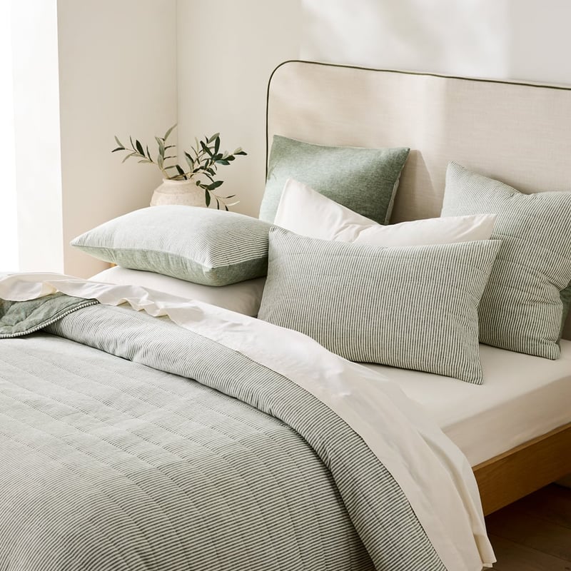 Linen Cotton Thyme Stripe Quilted Coverlet Separates