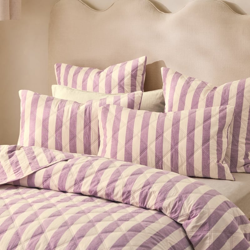 Stonewashed Cotton Berry Block Stripe Quilted Pillowcases