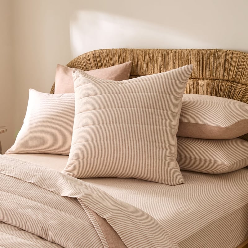 Linen Cotton Pecan Stripe Quilted Coverlet + Separates