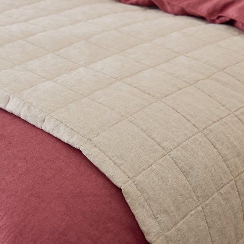 Vintage Washed Linen Linen Quilted Bedcover
