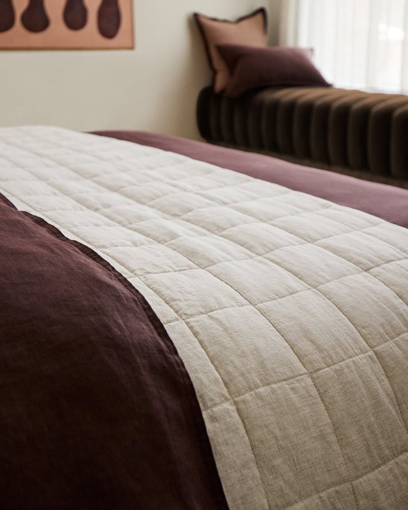 Vintage Washed Linen Linen Quilted Bedcover