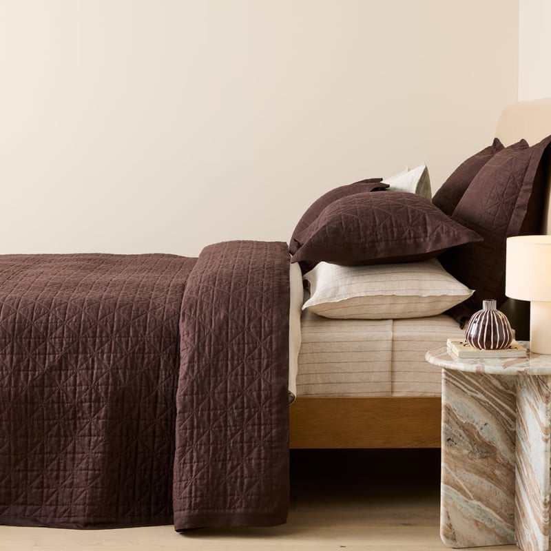 Vintage Washed Linen Chocolate Quilted Coverlet Separates