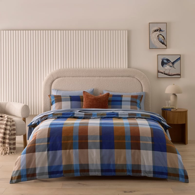 Flannelette Ambrose Check Blue Quilt Cover Set