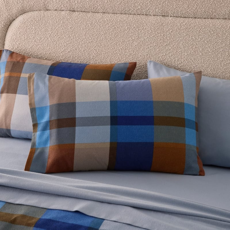 Flannelette Ambrose Check Blue Quilt Cover Set