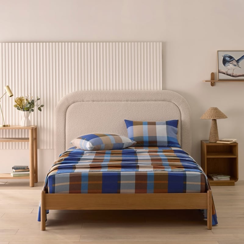 Flannelette Ambrose Check Blue Sheet Set