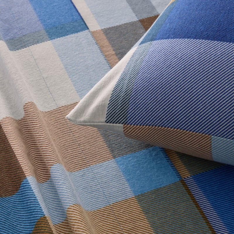 Flannelette Ambrose Check Blue Sheet Set