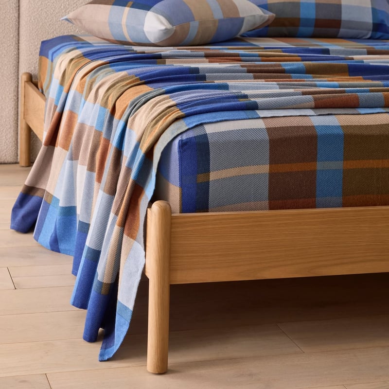 Flannelette Ambrose Check Blue Sheet Set