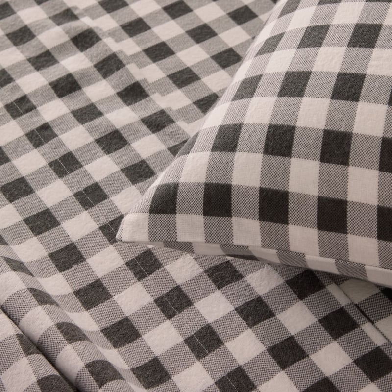Flannelette Charcoal Check Sheet Set
