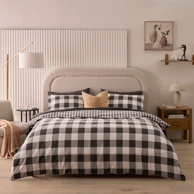 Flannelette Charcoal Check Quilt Cover Set