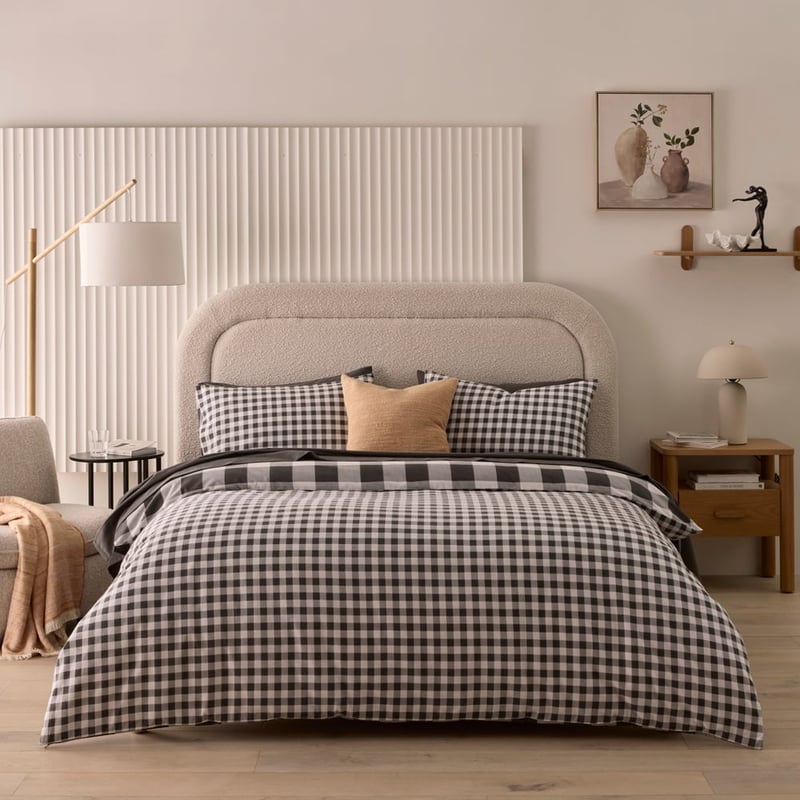 Flannelette Charcoal Check Quilt Cover Set