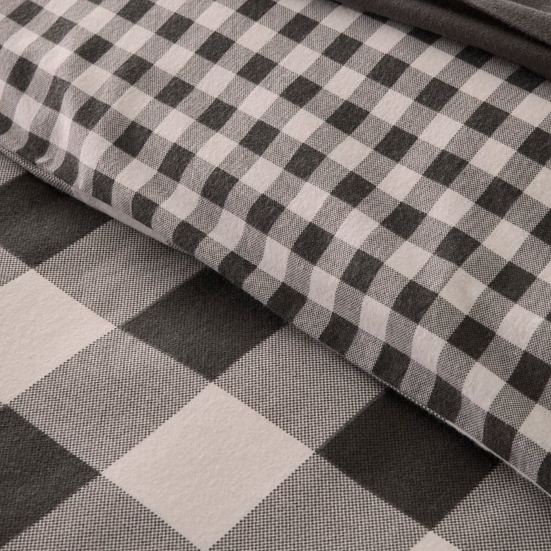 Flannelette Charcoal Check Quilt Cover Set