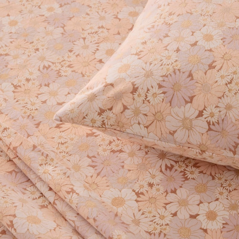 Flannelette Peach Daisy Sheet Set