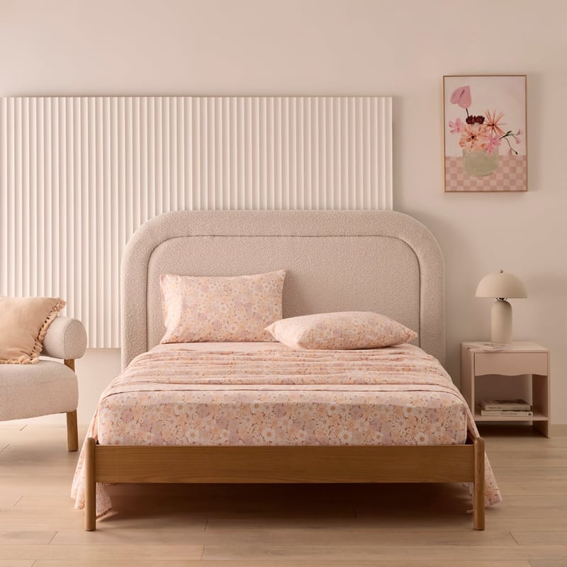 Flannelette Peach Daisy Sheet Set