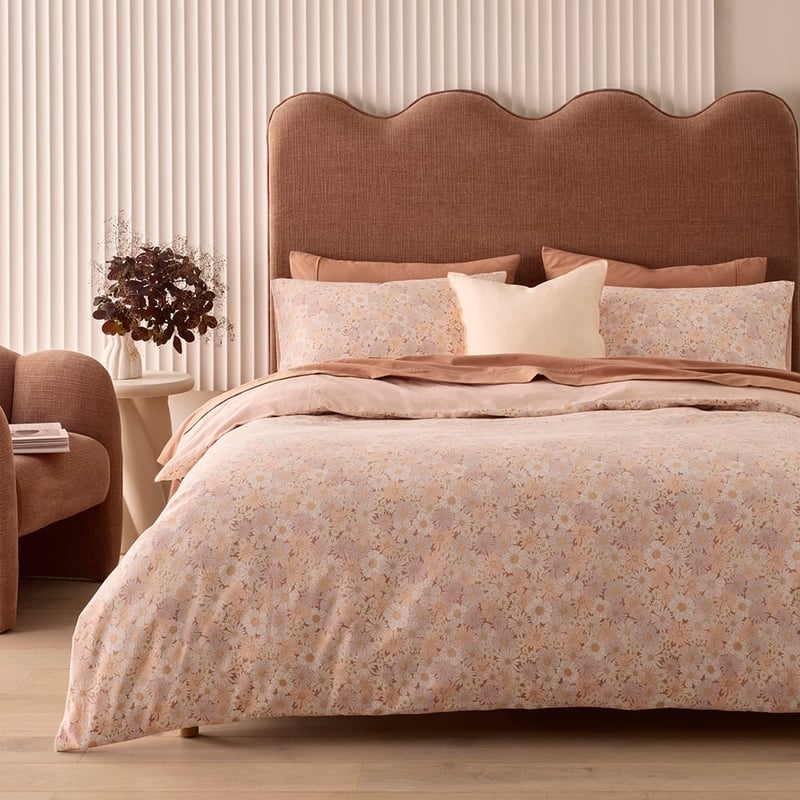 Flannelette Peach Daisy Quilt Cover Set