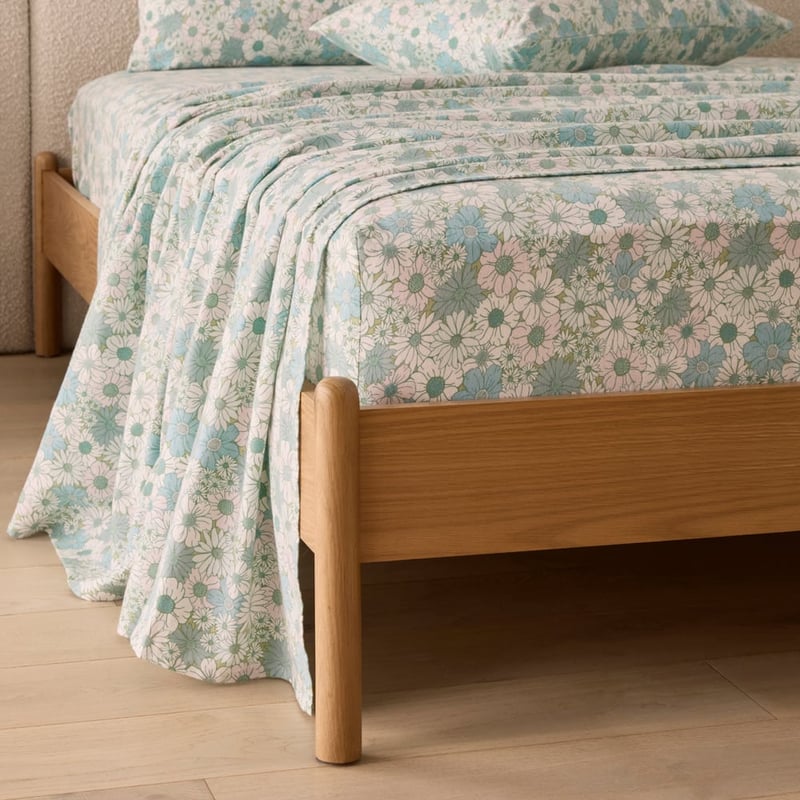 Flannelette Aqua Daisy Sheet Set