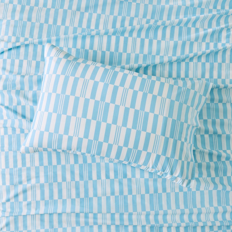 Printed Percale Blue Checkerboard Sheet Set