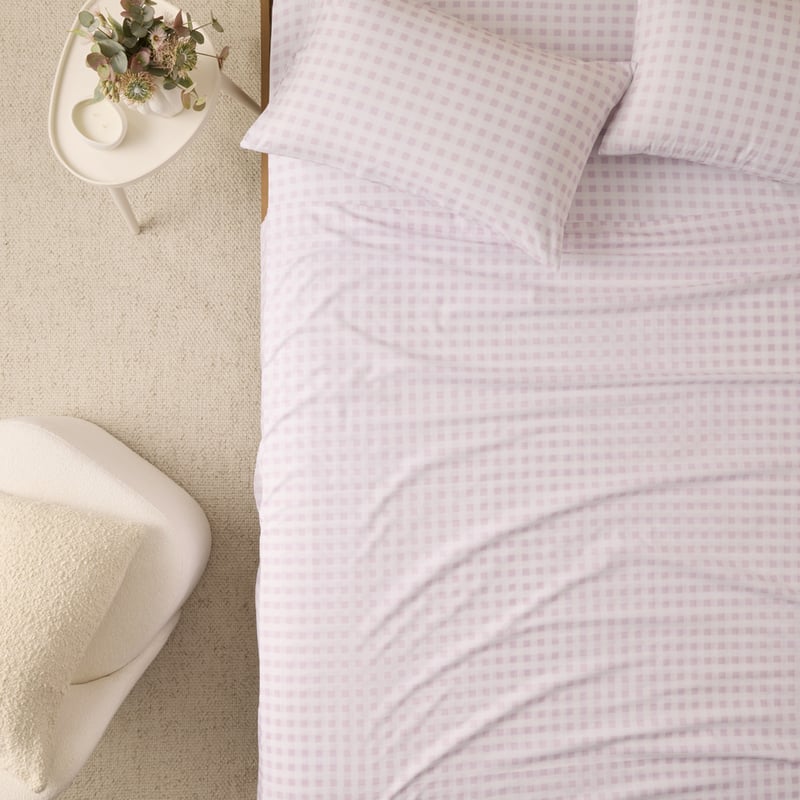 Lilac Gingham Printed Percale Sheet Set