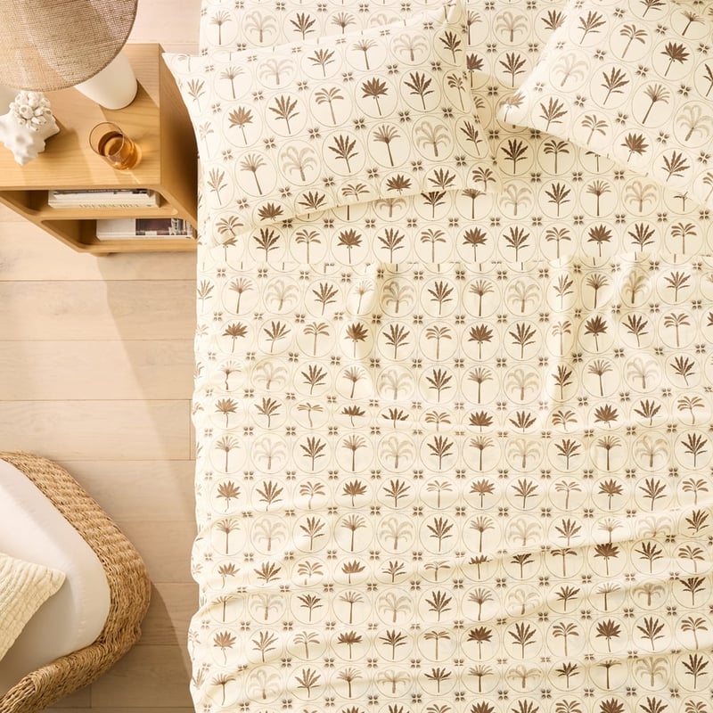 Palm Stamp Printed Percale Sheet Set