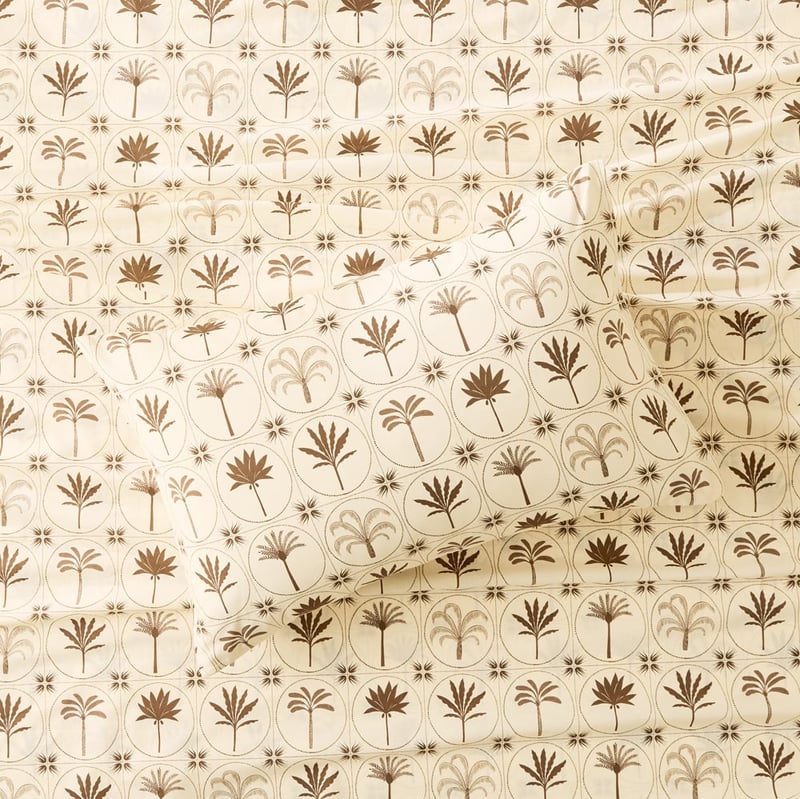 Palm Stamp Printed Percale Sheet Set