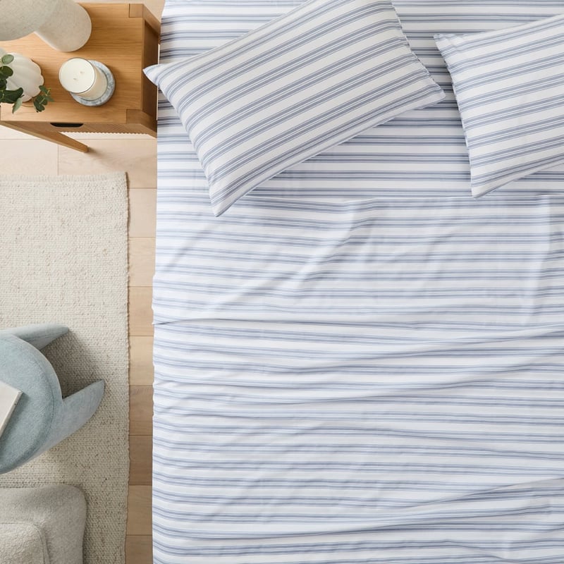 Blue Stripe Printed Percale Sheet Set
