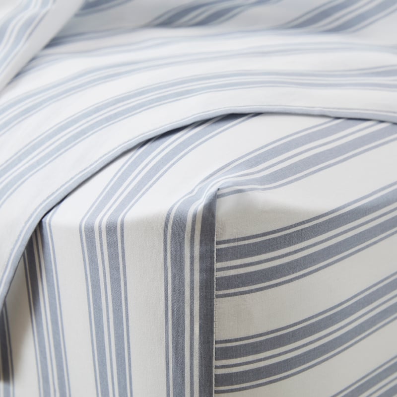 Blue Stripe Printed Percale Sheet Set
