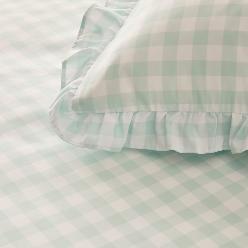 Microfibre Ruffle Mint Gingham Quilt Cover Set