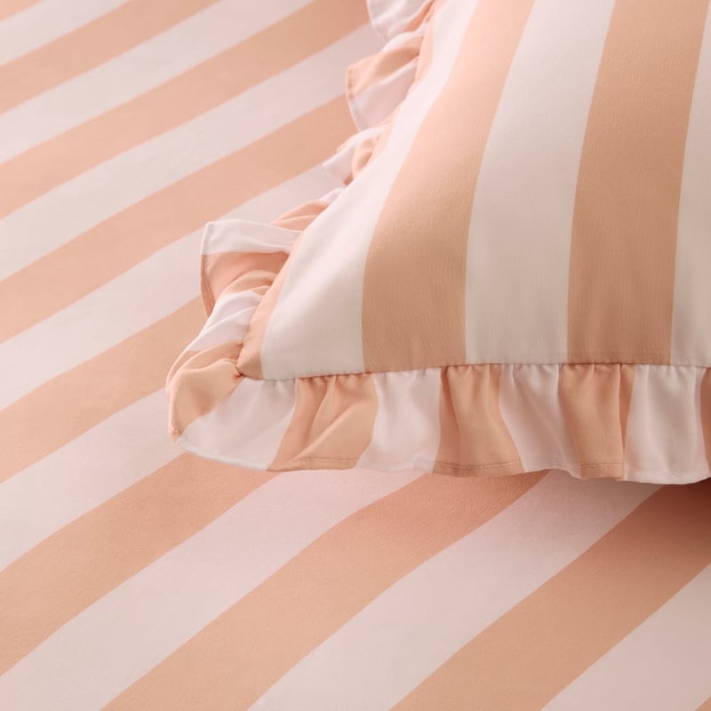 Microfibre Ruffle Peach Stripe Quilt Cover Set