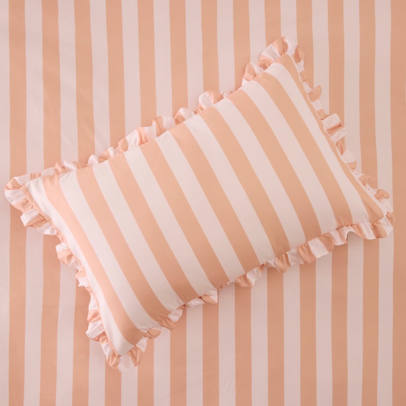 Microfibre Ruffle Peach Stripe Quilt Cover Set