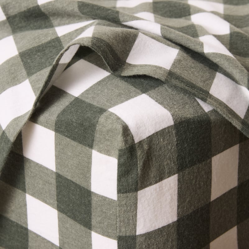 Flannelette Plain Dye Green Gingham Sheet Set