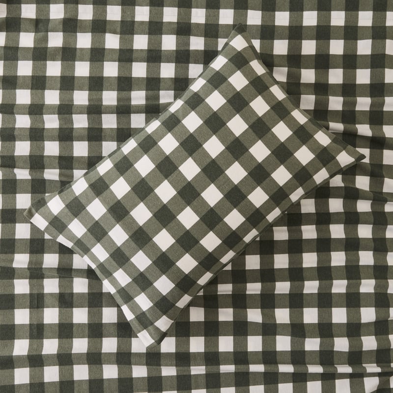 Flannelette Plain Dye Green Gingham Sheet Set