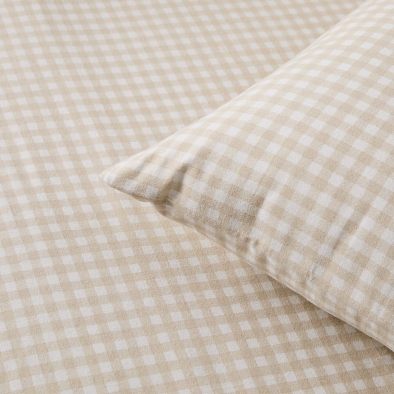 Flannelette Natural Gingham Printed Sheet Set